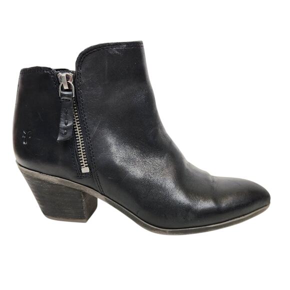 Frye Judith Women's Black Leather Zip Detail Ankle Boots Size 6.5 - Picture 2 of 10